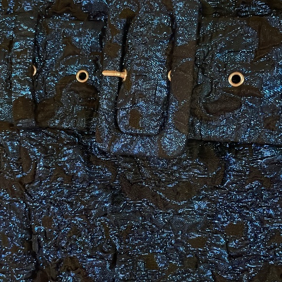 NWT Zara Festive Season Ruffle Metallic Blue On Black Belted Mini Skirt - Picture 5 of 12